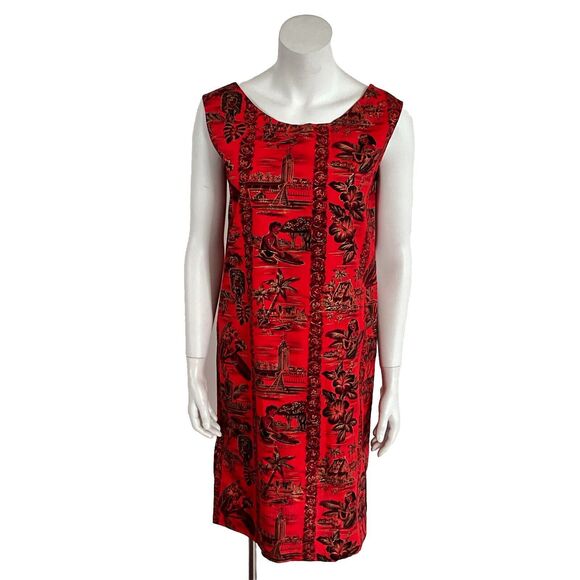 Island Fashions Hawaiian Print Shift Cotton Dress Red S - Picture 1 of 9